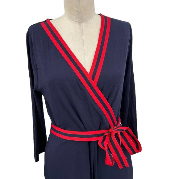 Boden Isla Wrap Jumpsuit Navy Blue / Red Size US 8R - Picture 3 of 10